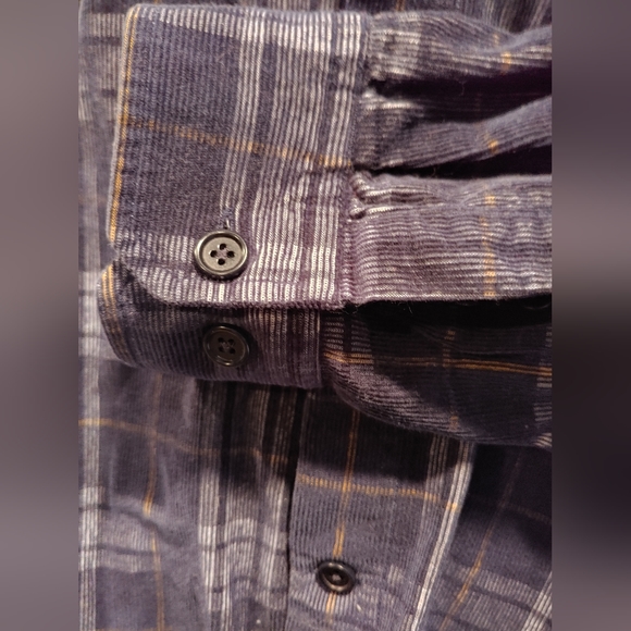 Banana Republic Mens Untucked Slim Fit Blue/Gold/White Iridescent Flannel Size L - Picture 3 of 8